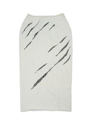 Krizia Maglia Vintage 90s Italy Knit Skirt Scratch Print in White